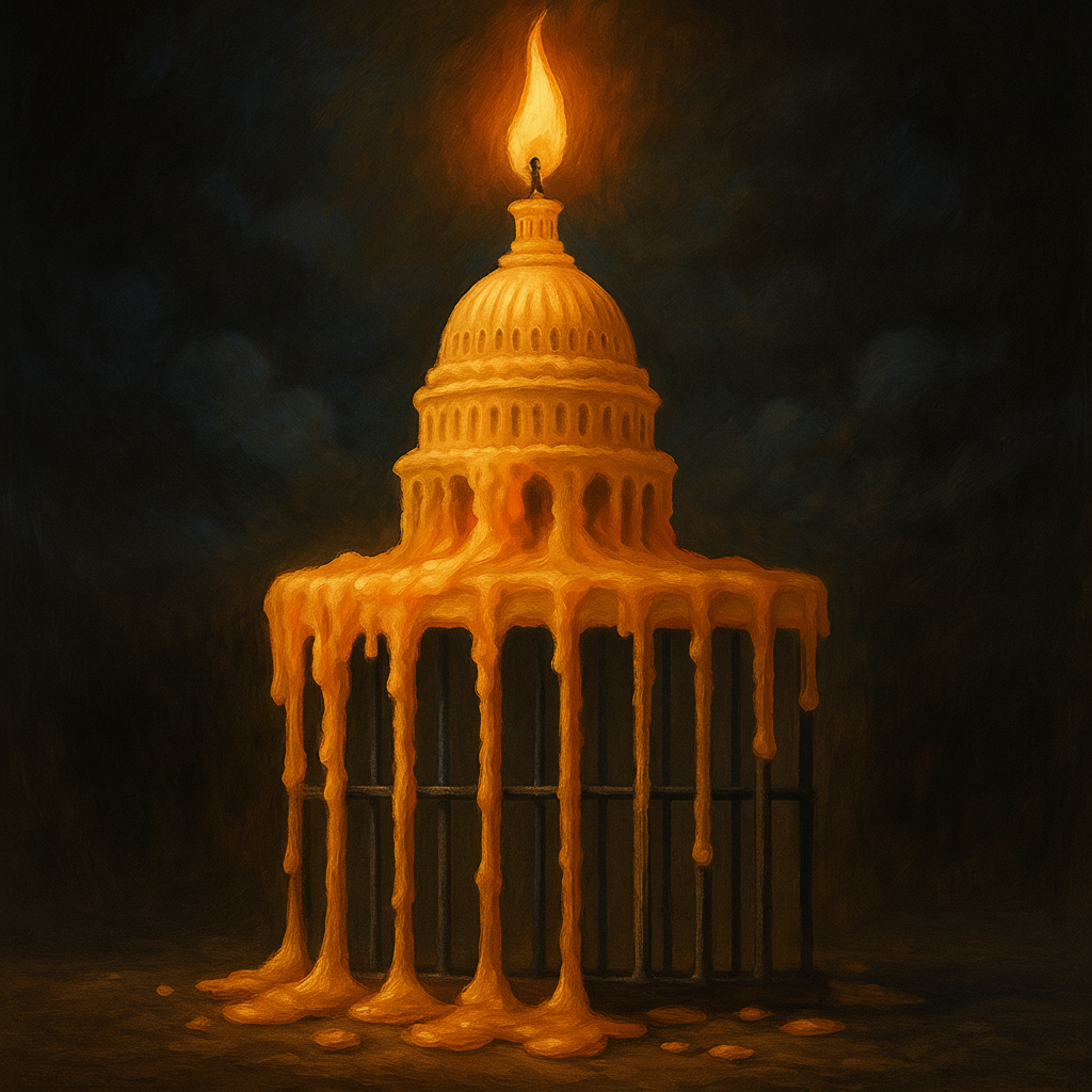 America’s Fading Democracy Poster – Dark Satirical Wall Art for Political Realists