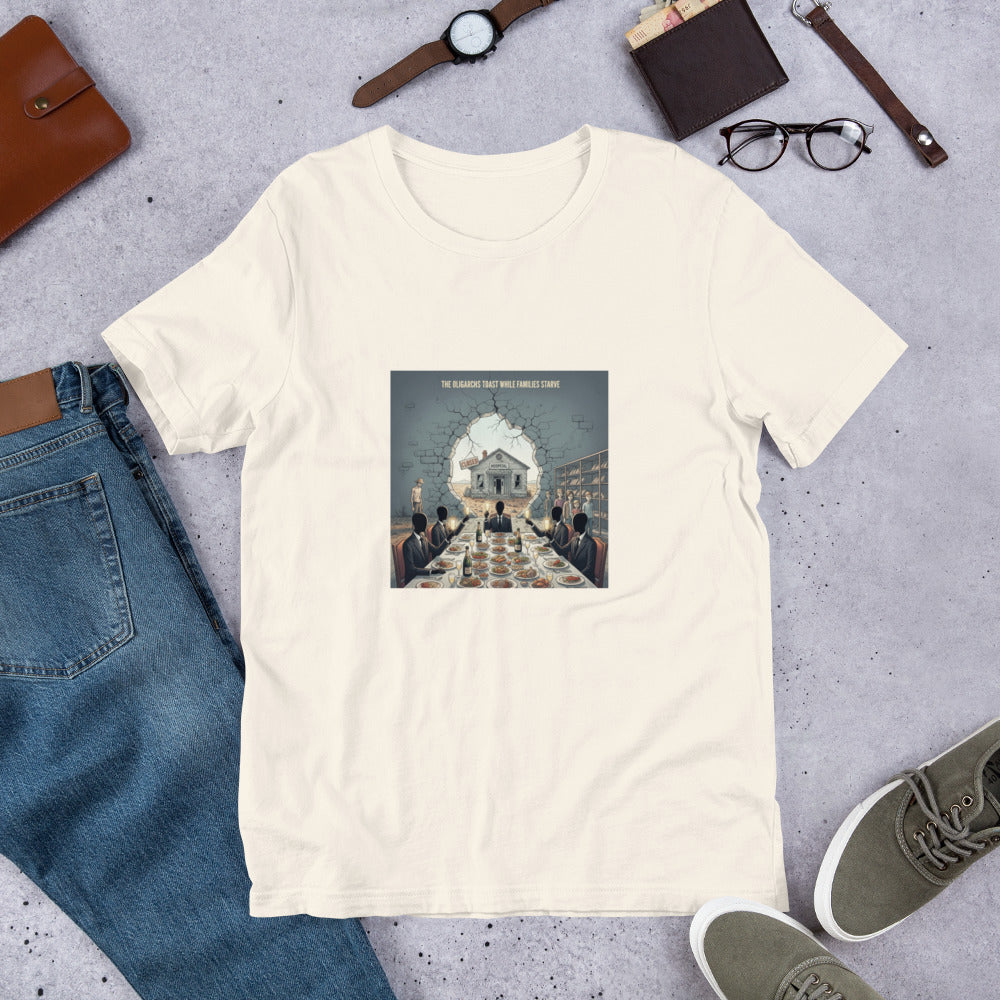 The Oligarchs Toast While Families Starve T-Shirt – Political Satire Tee by Civil Heresy
